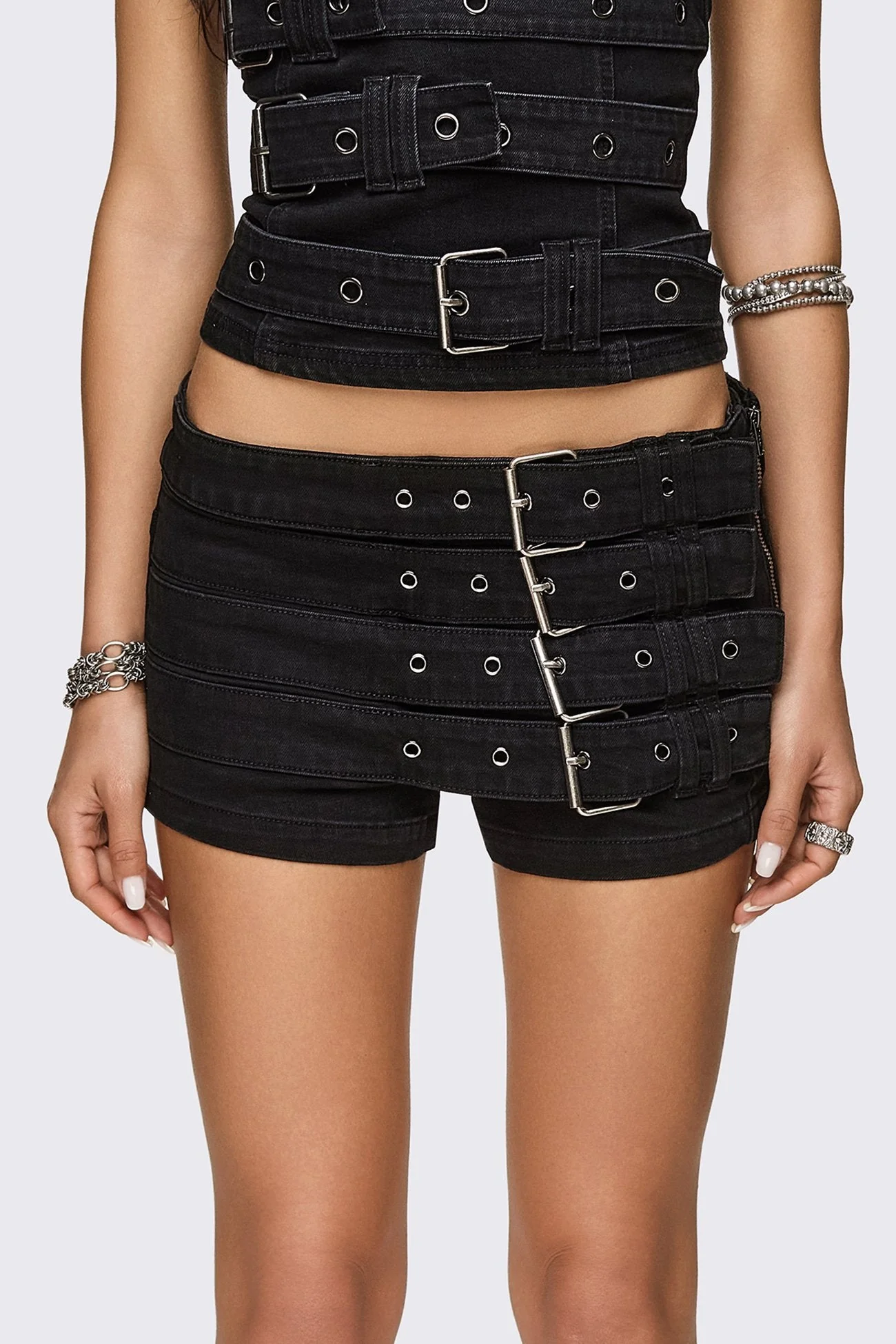 Ada Belted Mini Denim Shorts