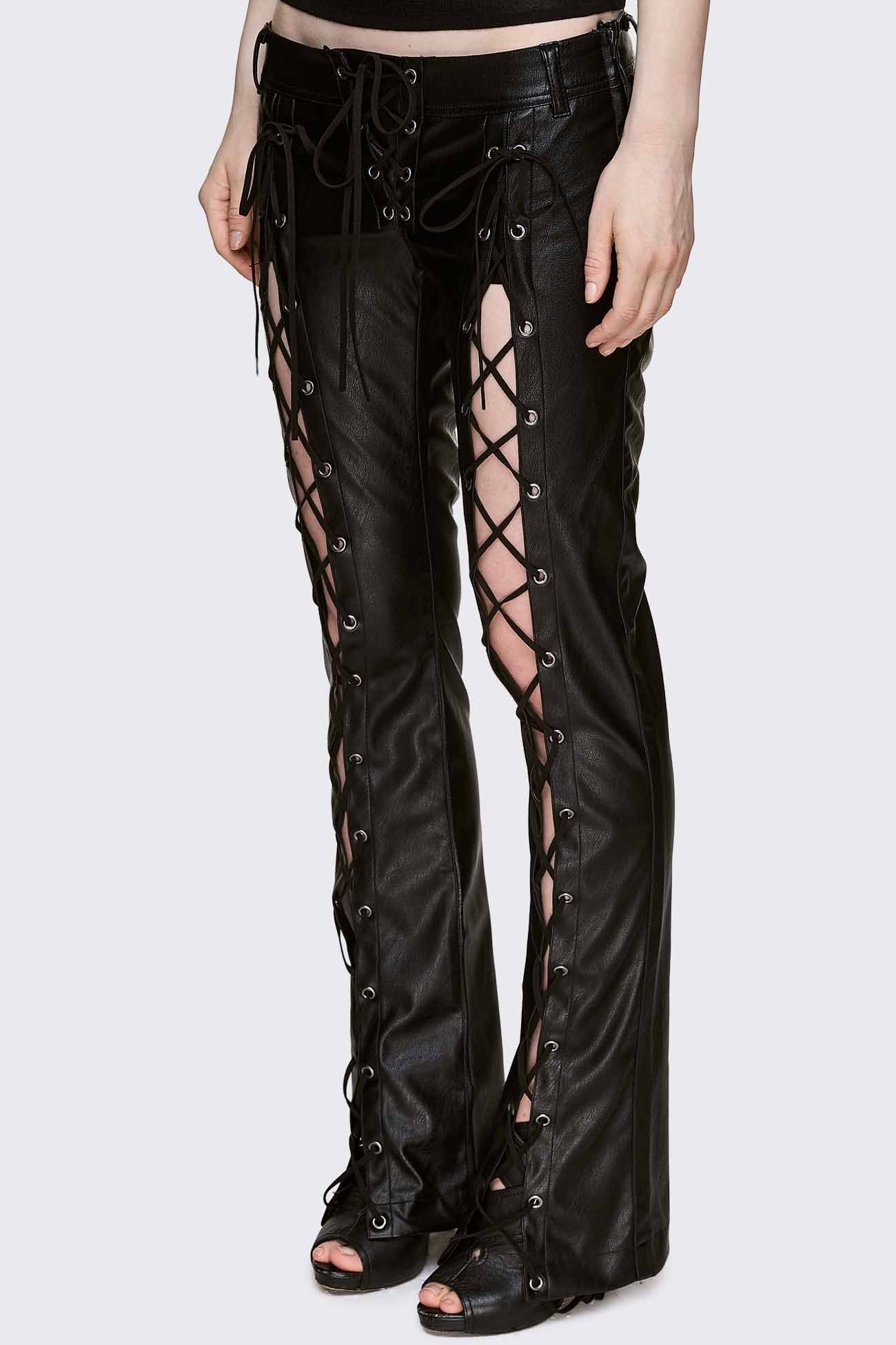 Deb Lace-Up Faux Leather Flared Pants - Image 3