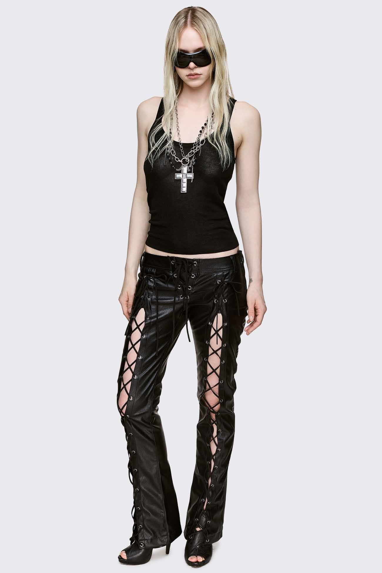 Deb Lace-Up Faux Leather Flared Pants - Image 6