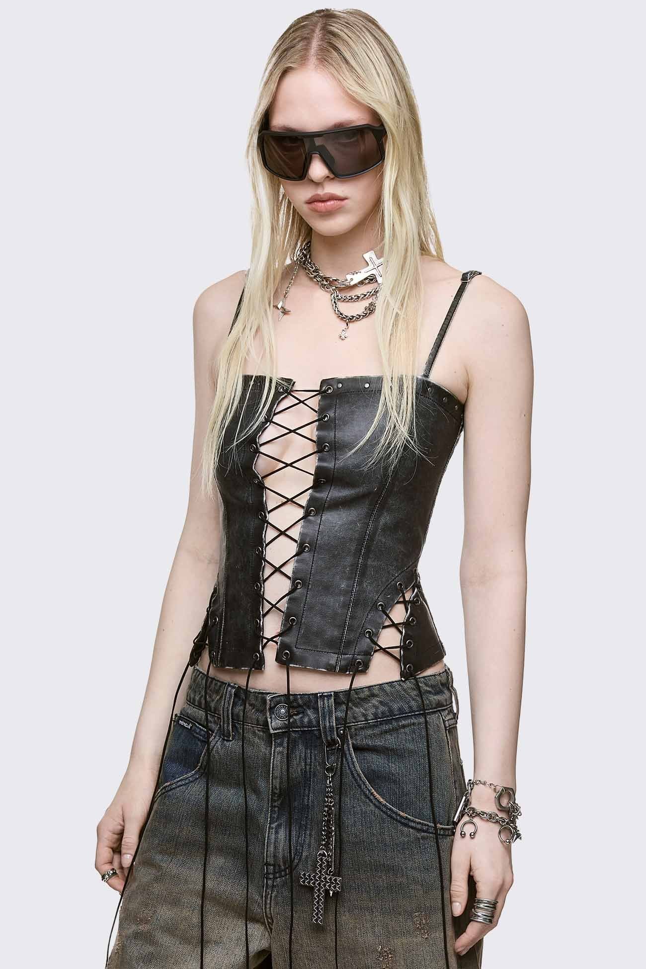 Jessie Faux Leather Corset Top - Image 3