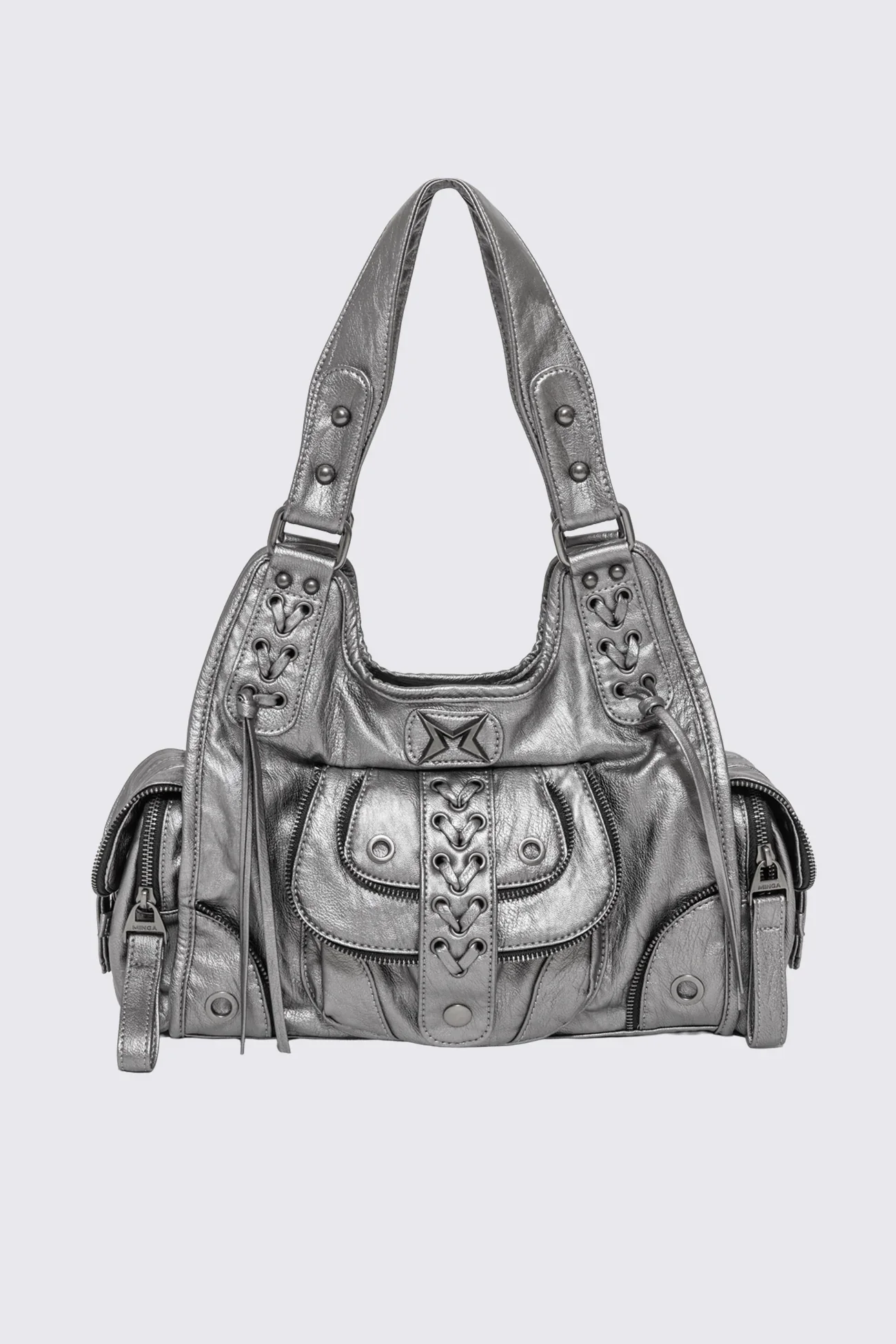 Jules Silver Faux Leather Shoulder Bag