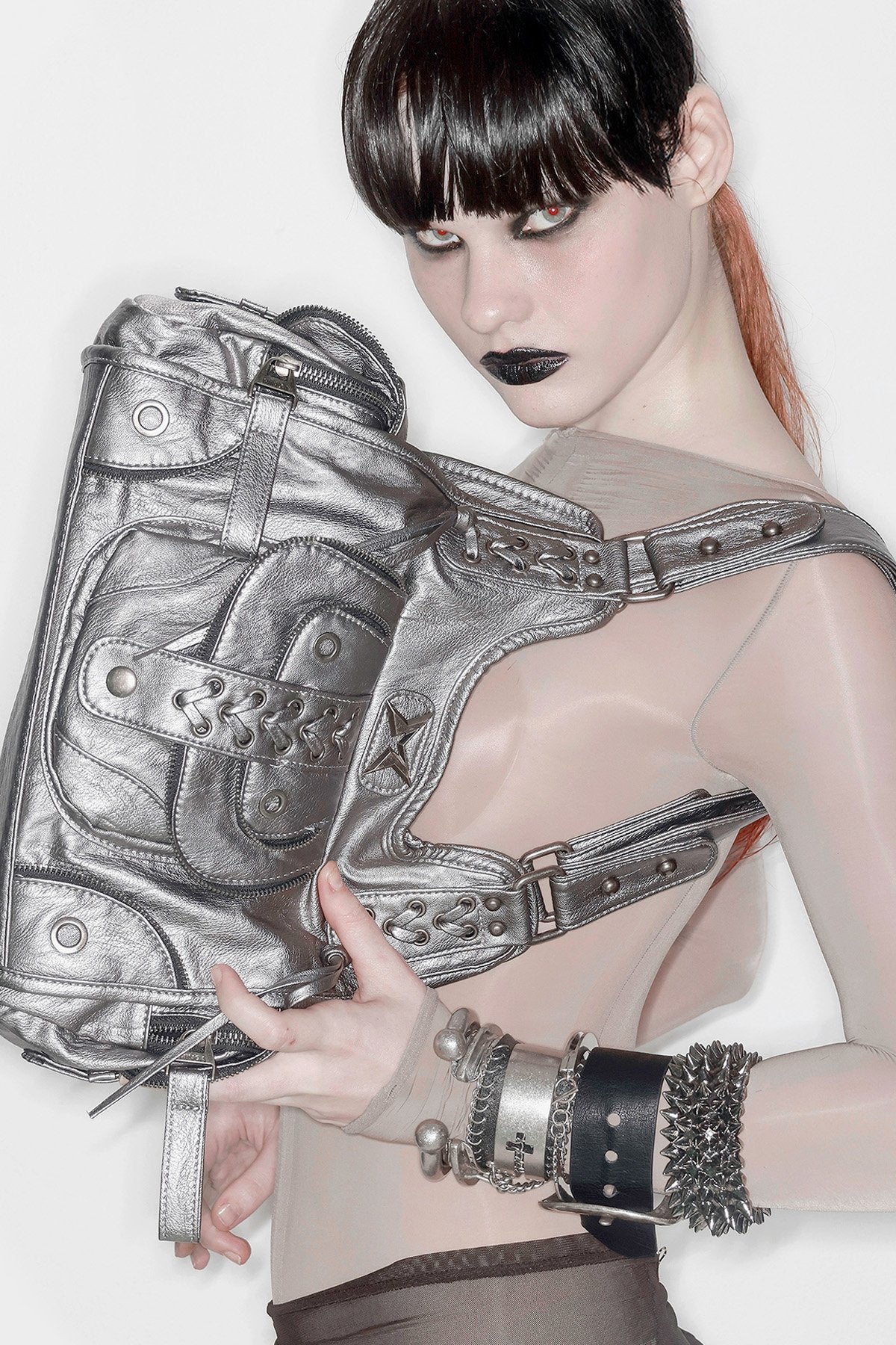 Jules Silver Faux Leather Shoulder Bag - Image 2