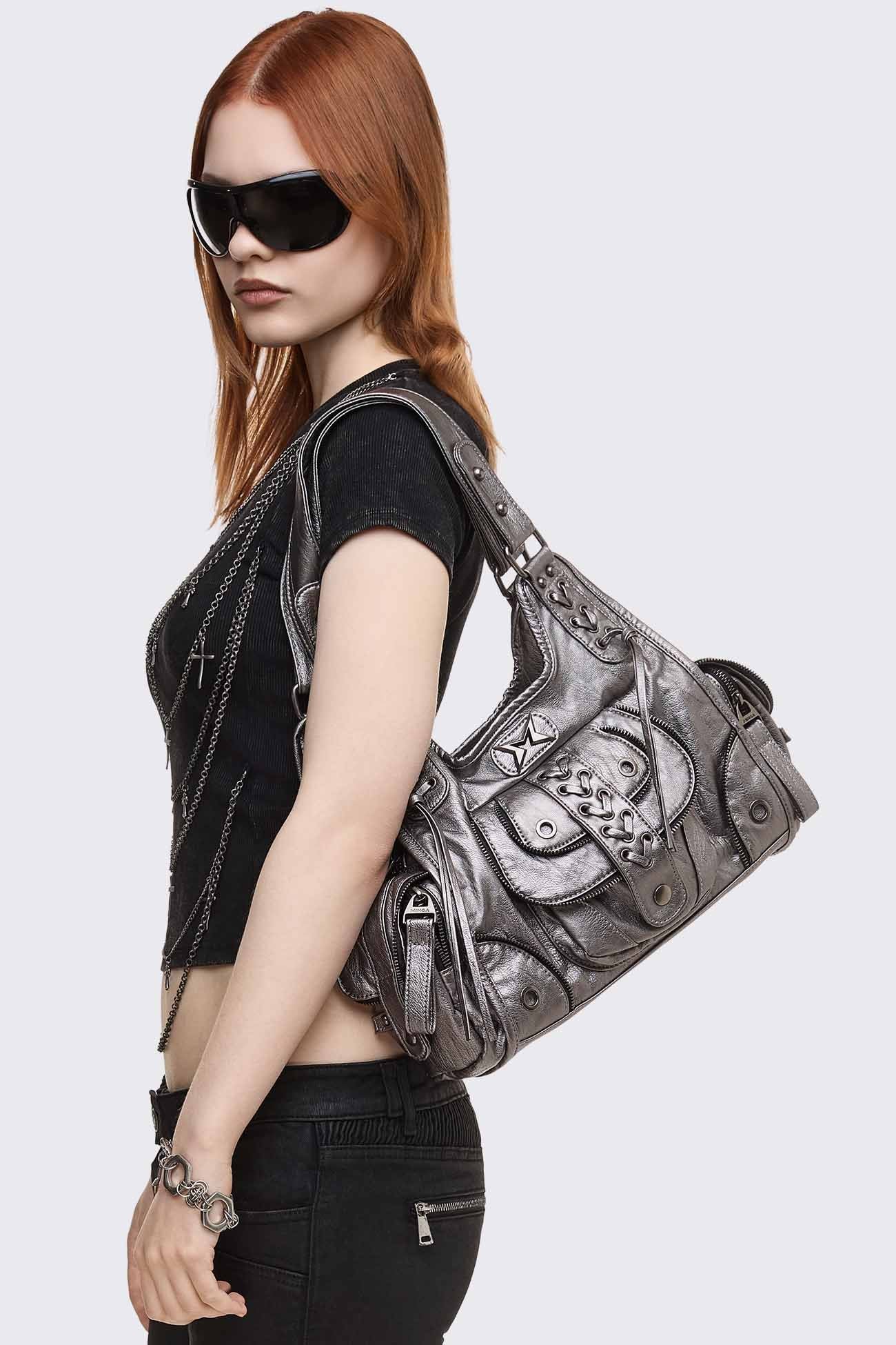 Jules Silver Faux Leather Shoulder Bag - Image 3