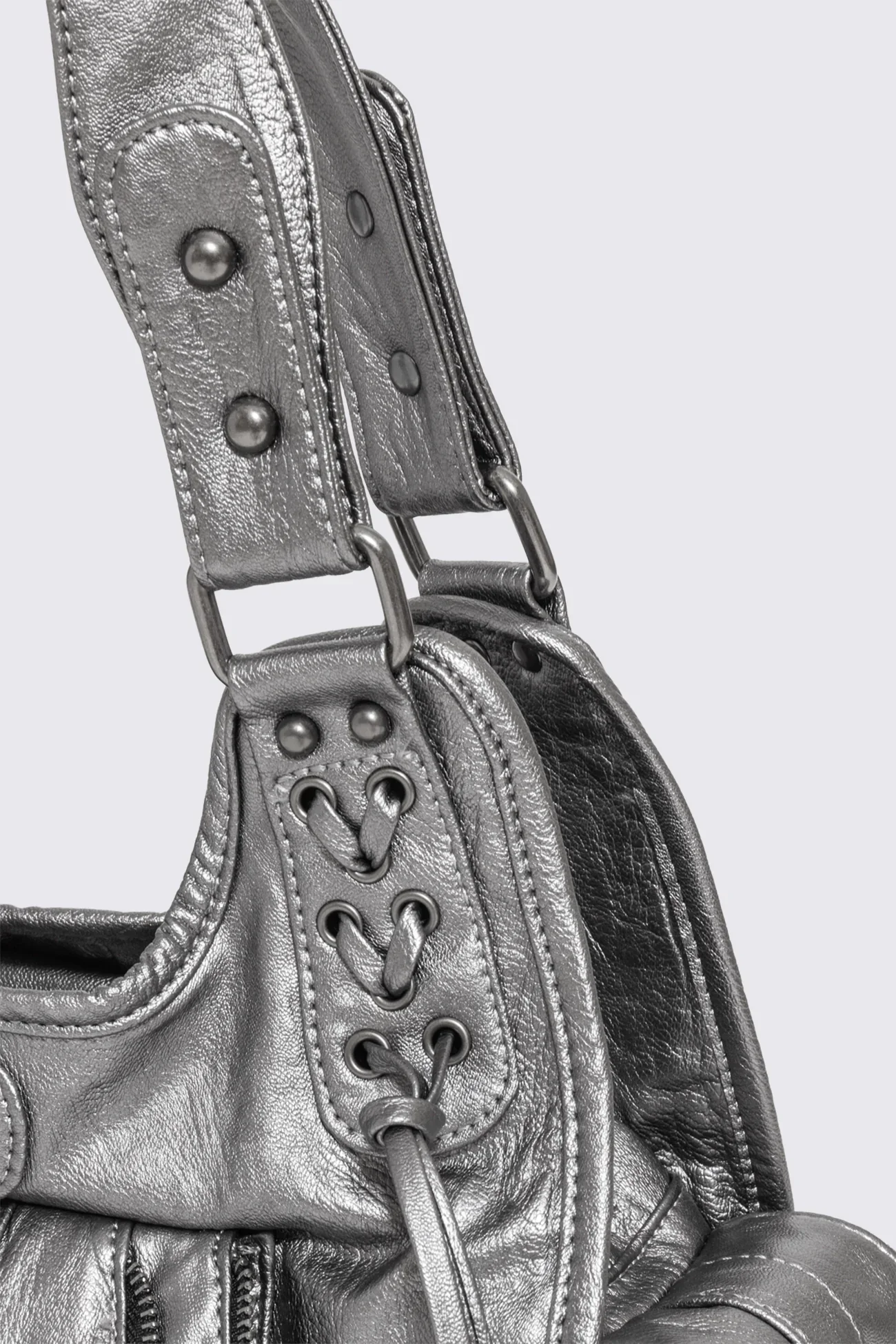 Jules Silver Faux Leather Shoulder Bag - Image 6