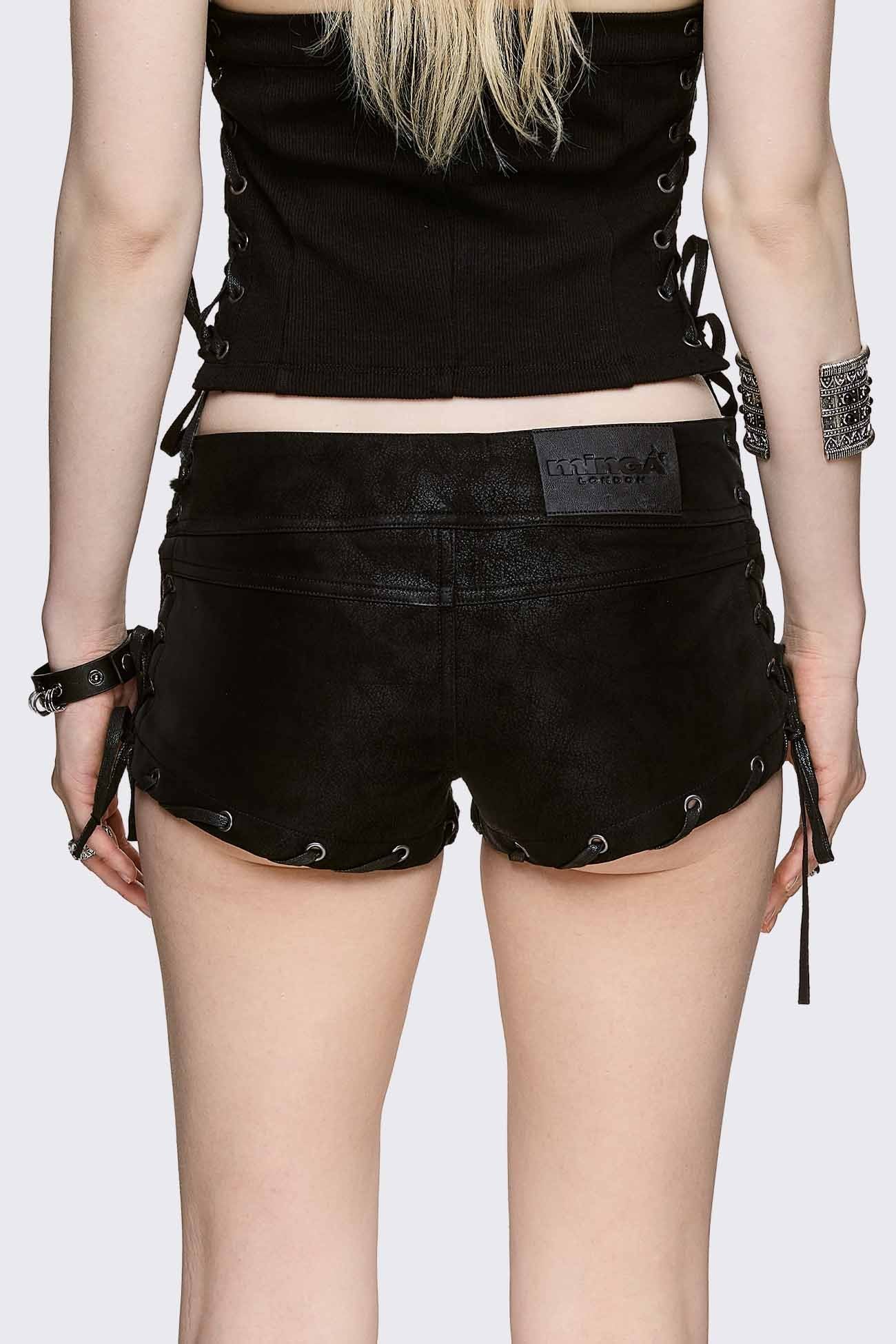 Lust Lace-Up Mini Vegan Suede Shorts - Image 5
