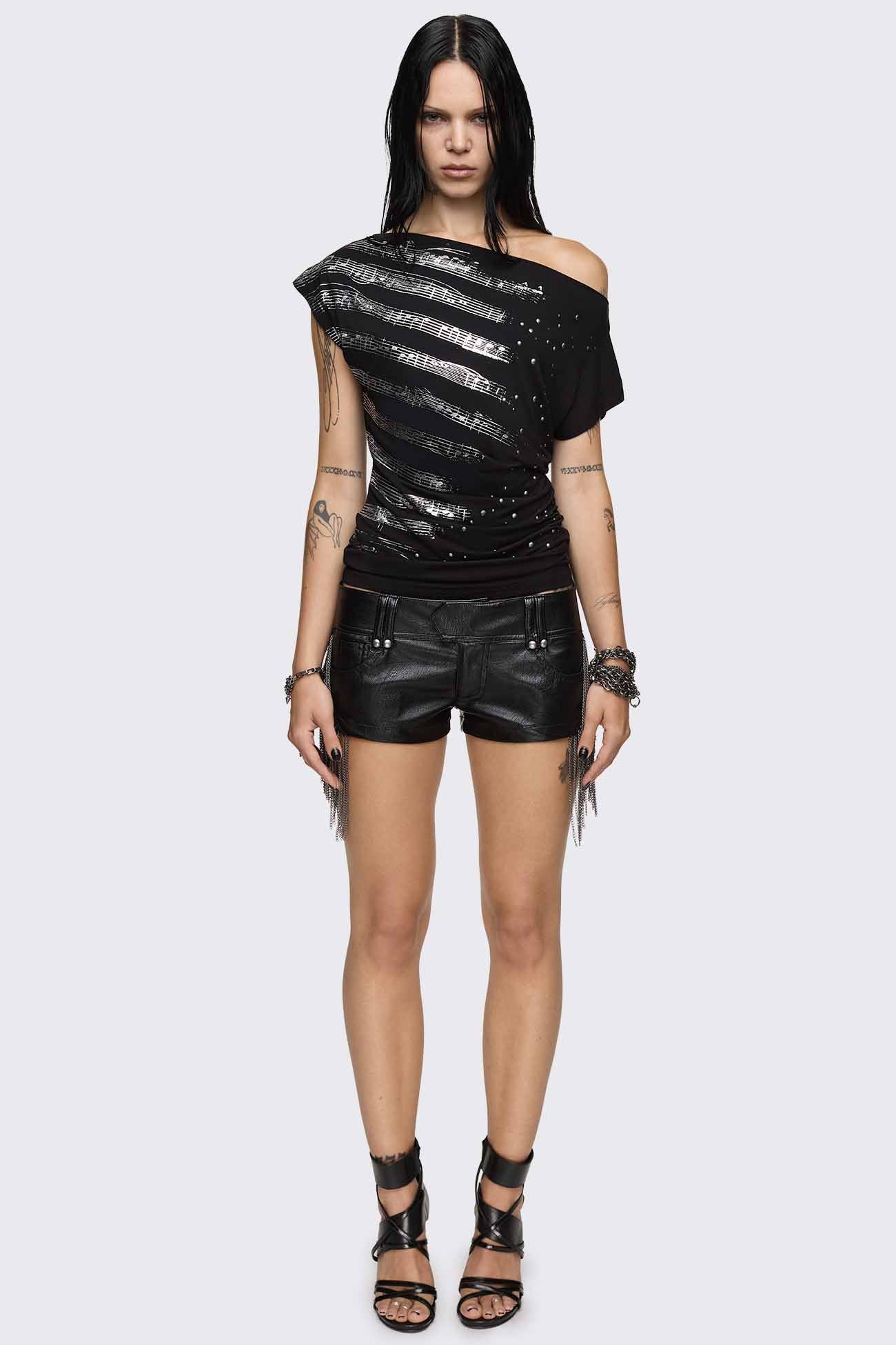 Rhapsophy Graphic Studded Off-Shoulder Top - Image 2