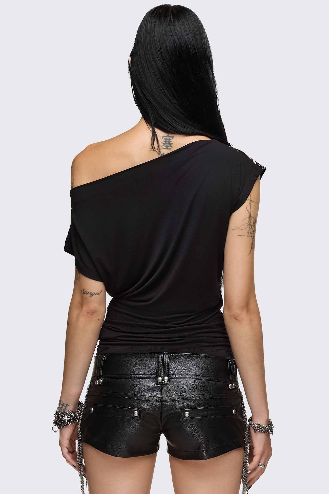 Rhapsophy Graphic Studded Off-Shoulder Top - Image 6