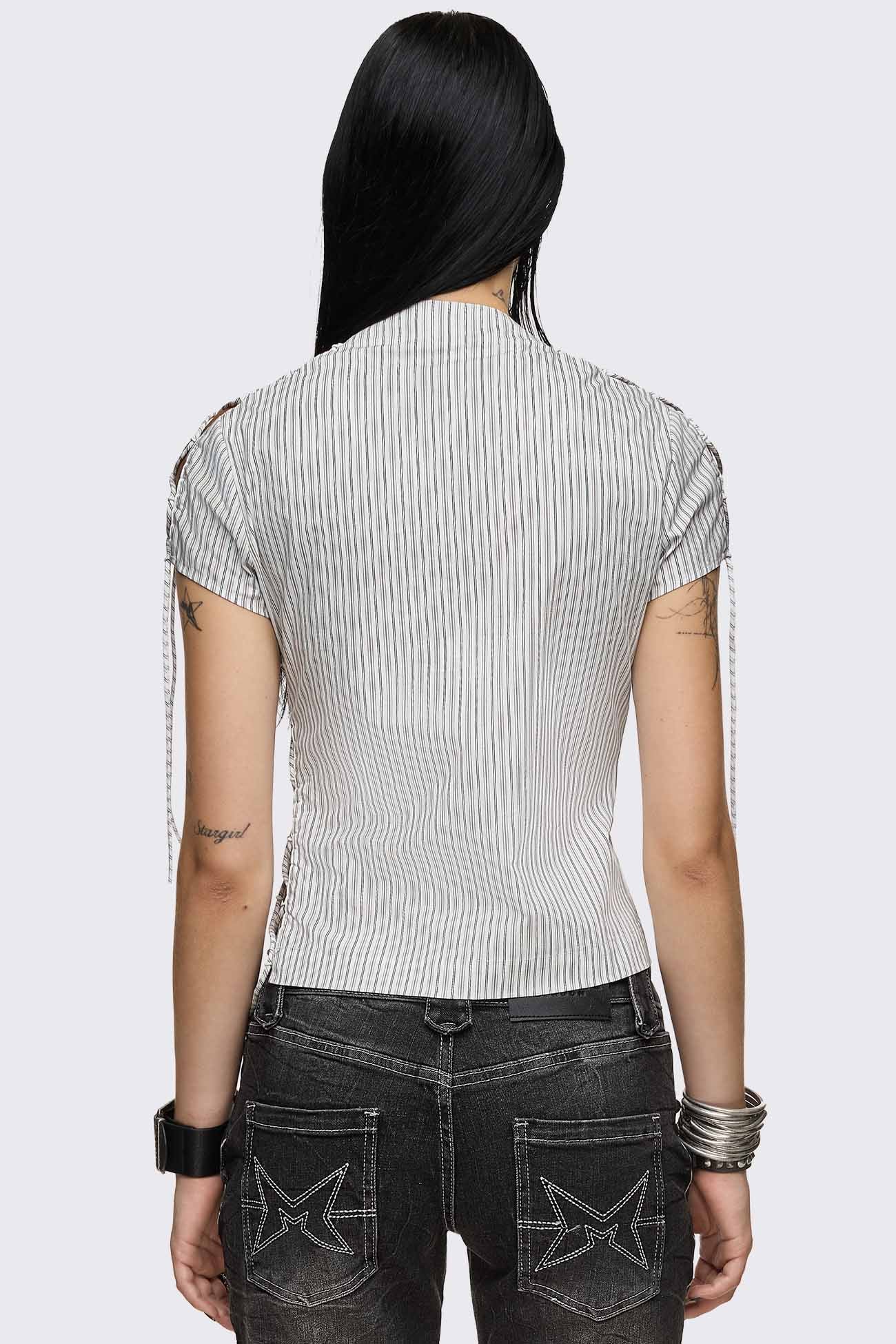 Sweet Ruin Striped Lace-Up Blouse - Image 7