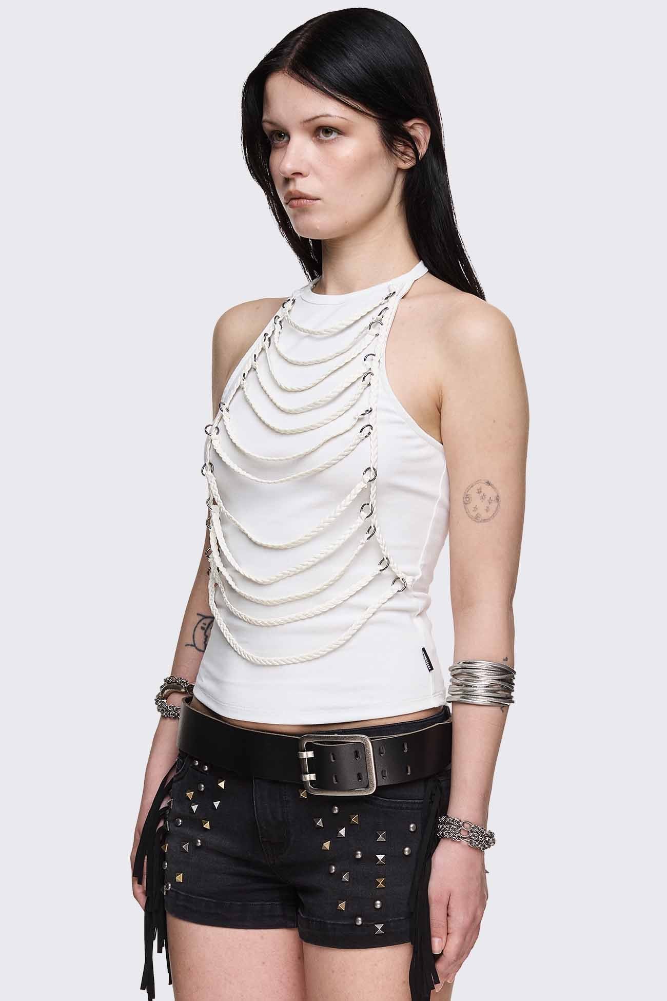 Unravel White Layered Chain Halter Top - Image 4