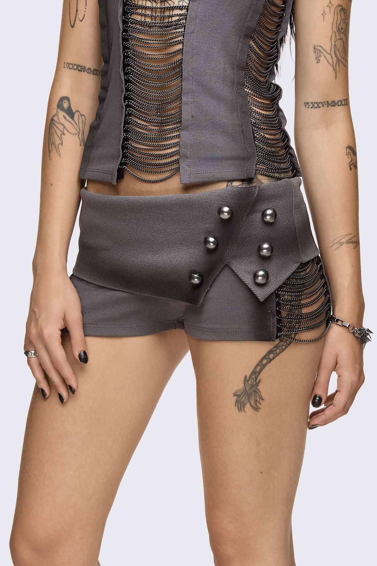Wired Dark Grey Chain Mini Shorts - Image 12
