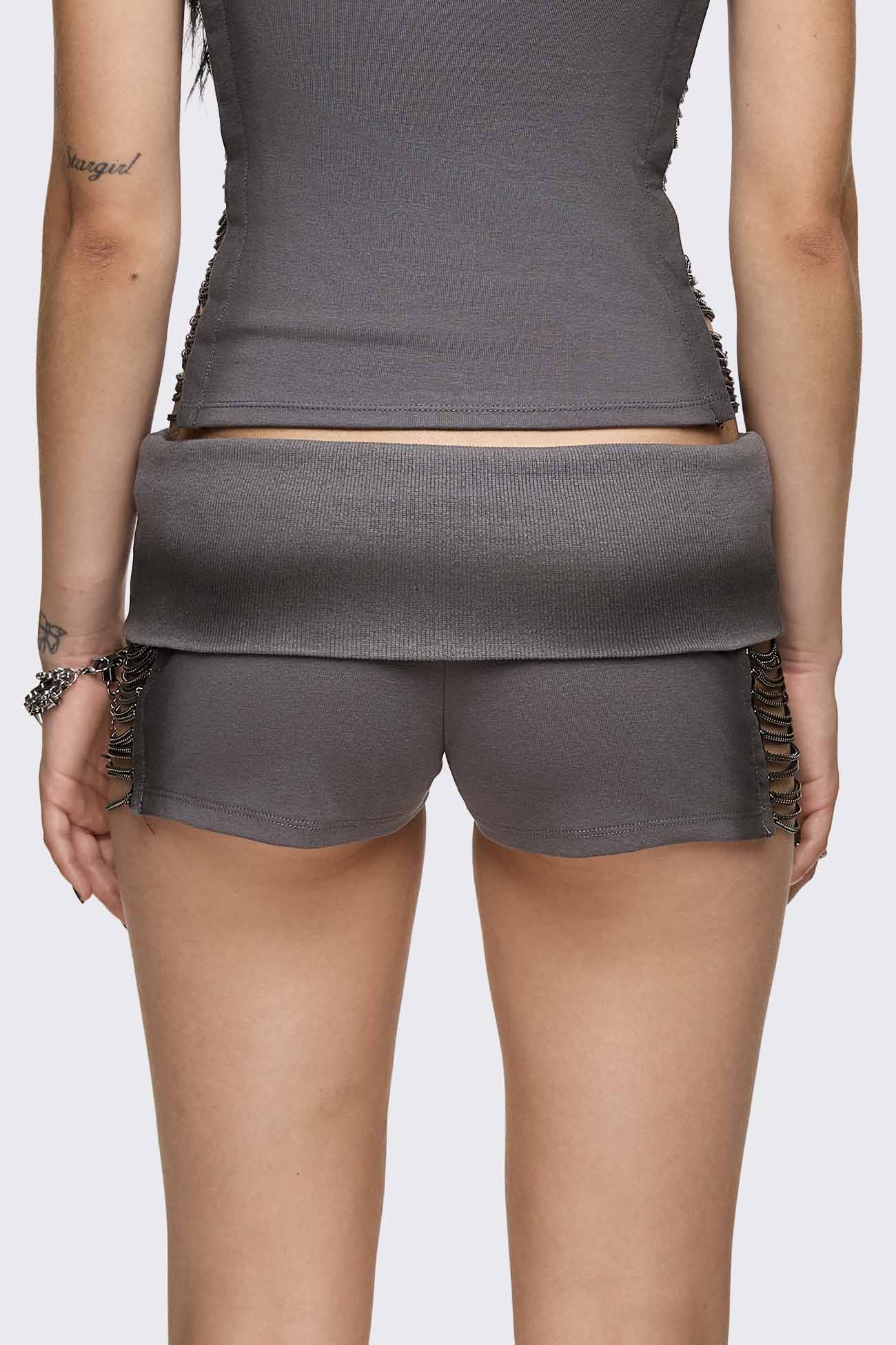 Wired Dark Grey Chain Mini Shorts - Image 6