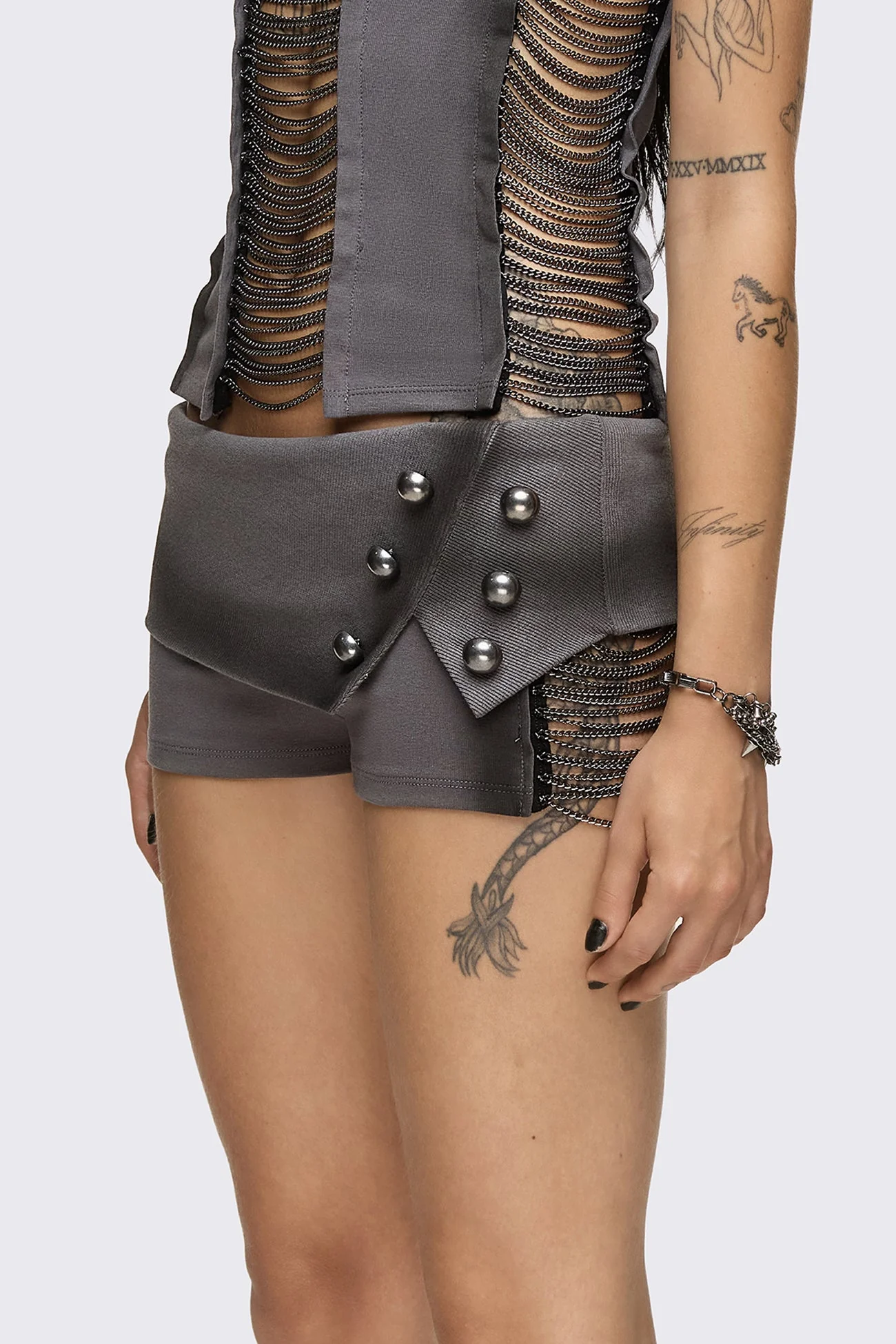 Wired Dark Grey Chain Mini Shorts - Image 9