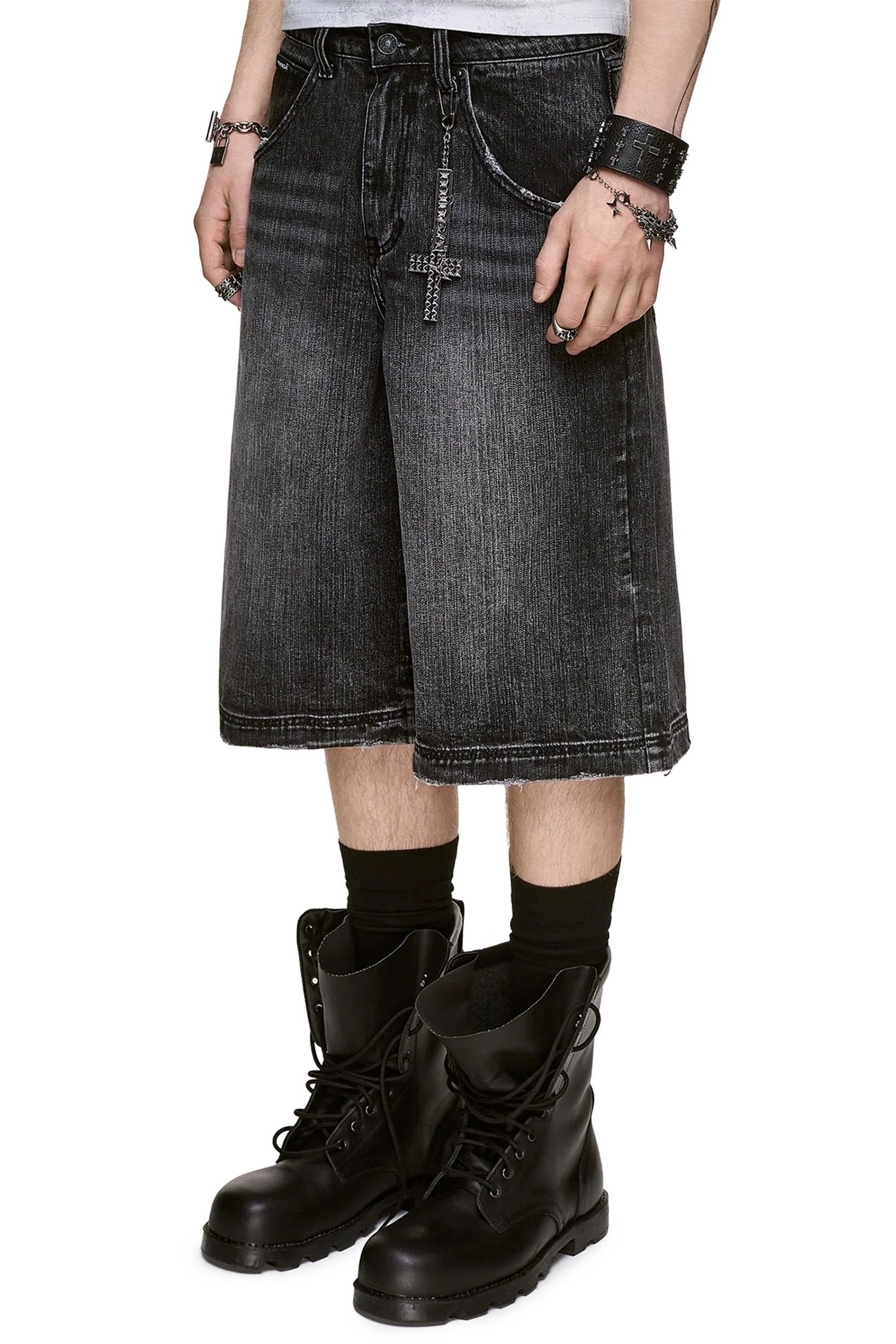 Worn Black Washed Jorts - Image 4