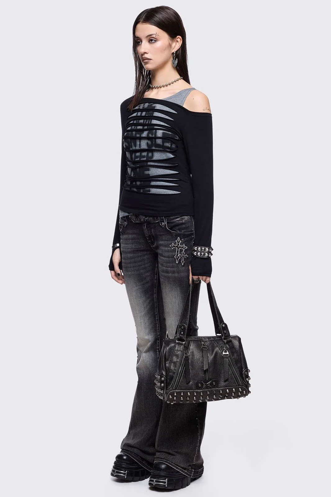 Xena Studded Faux Leather Shoulder Bag - Image 6